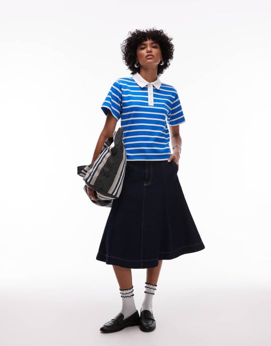 Topshop jersey kortärmad rugbytröja i flerfärgad rand - Image 2