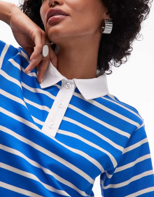 Topshop jersey kortärmad rugbytröja i flerfärgad rand - Image 3