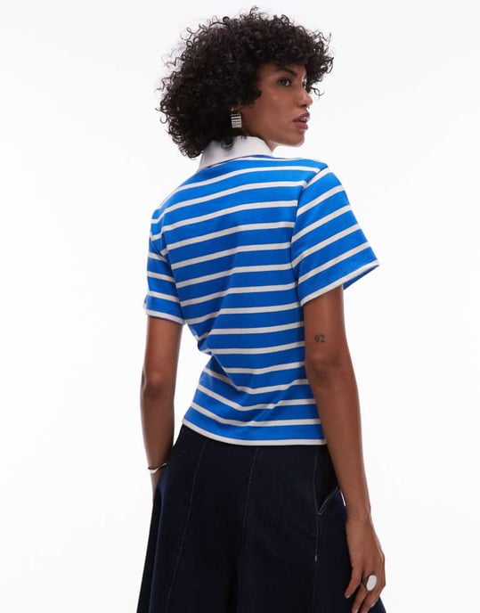 Topshop jersey kortärmad rugbytröja i flerfärgad rand - Image 4