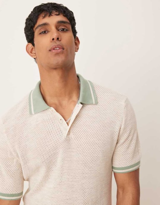 ASOS DESIGN boxig polo med kontrastkant i ecru - Image 2