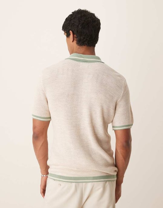 ASOS DESIGN boxig polo med kontrastkant i ecru - Image 3