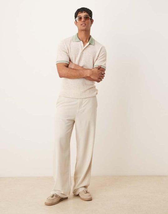 ASOS DESIGN boxig polo med kontrastkant i ecru - Image 4