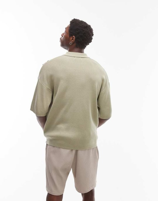 Topman broderad blommig stickad skjorta i salvia och svart - Image 3