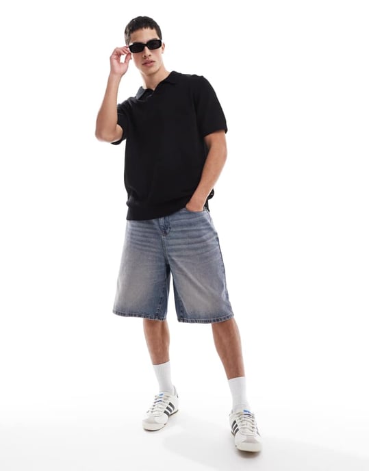 Jack & Jones Premium polo skjorta med delad krage i boucle-textur i svart - Image 3