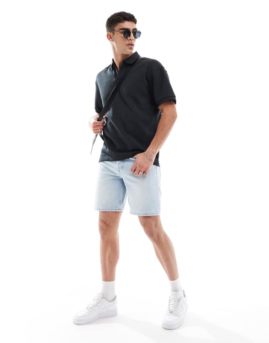ONLY & SONS oversized split neck polo i svart - Image 2