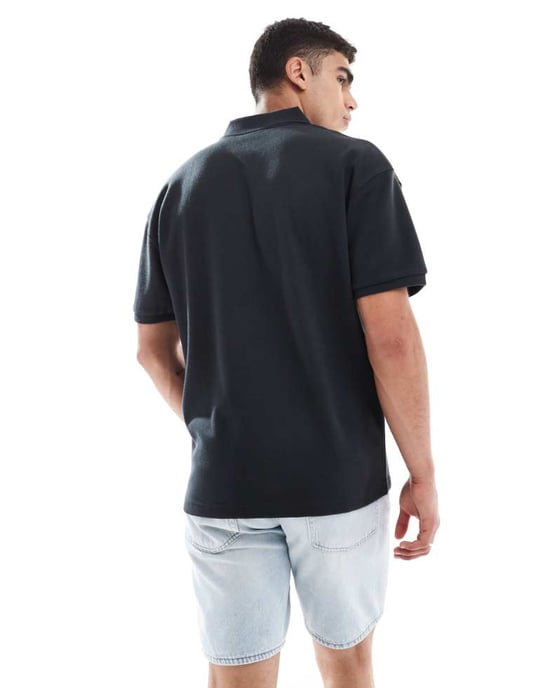 ONLY & SONS oversized split neck polo i svart - Image 4