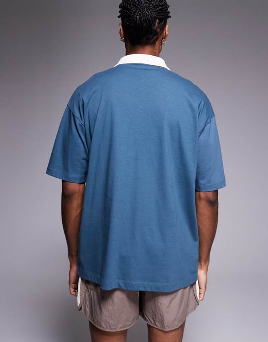 ASOS DESIGN oversized pikétröja med sporttryck i kolgrå - Image 3