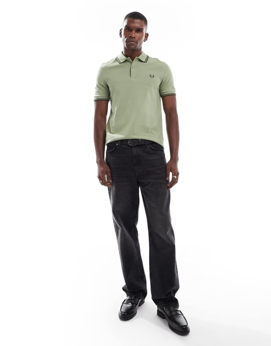Fred Perry tvillingtipps polo skjorta i grön - Image 3