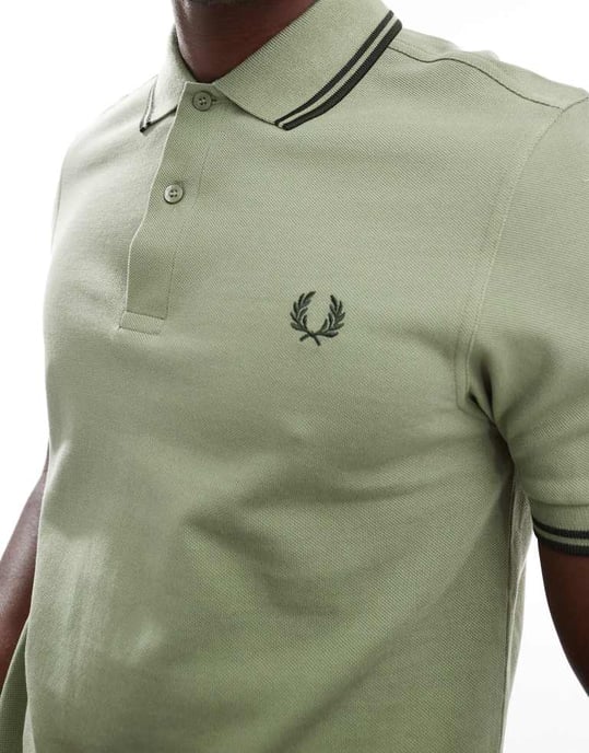 Fred Perry tvillingtipps polo skjorta i grön - Image 4