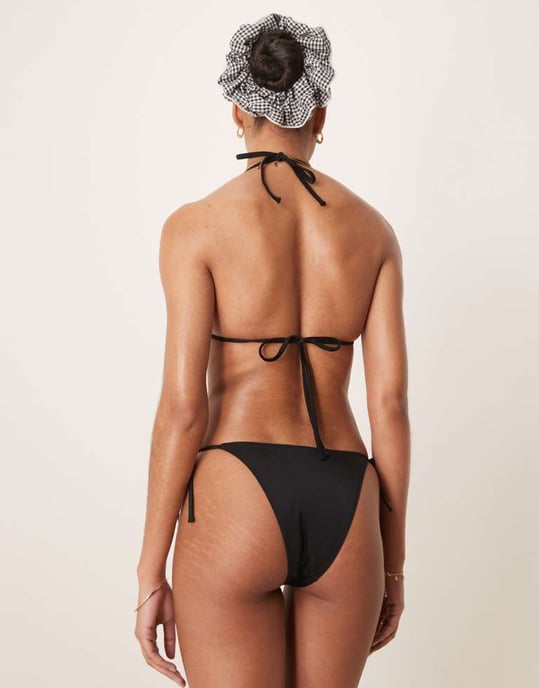 Free Society lace tie side bikini bottom in black - Image 3