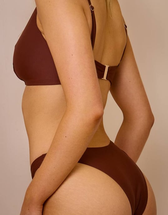 Wolf & Whistle x Maia Andrews ring front high leg bikini bottom in brown - Image 2