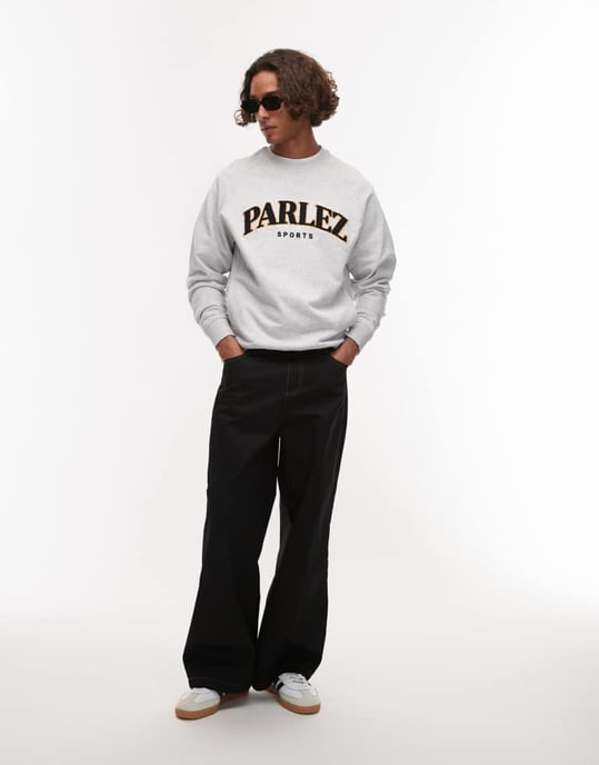 Parlez varsity frotté-logotyp crew neck sweatshirt i grått - Image 2