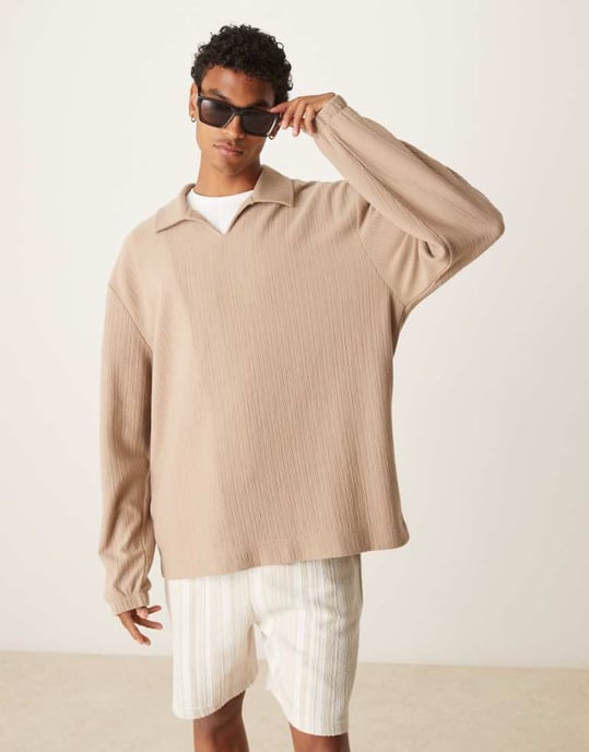 ASOS DESIGN avslappnad polo sweatshirt i brun - Image 1
