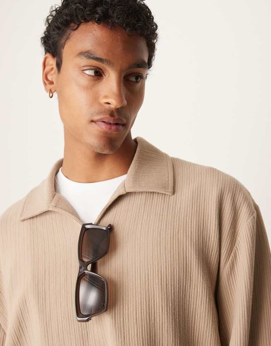 ASOS DESIGN avslappnad polo sweatshirt i brun - Image 3