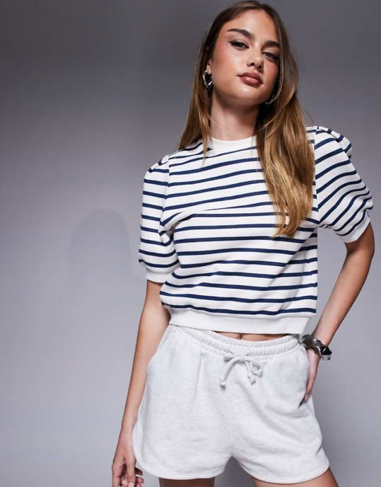 ASOS DESIGN randig t-shirt med kort ärm i blått och vitt - Image 1
