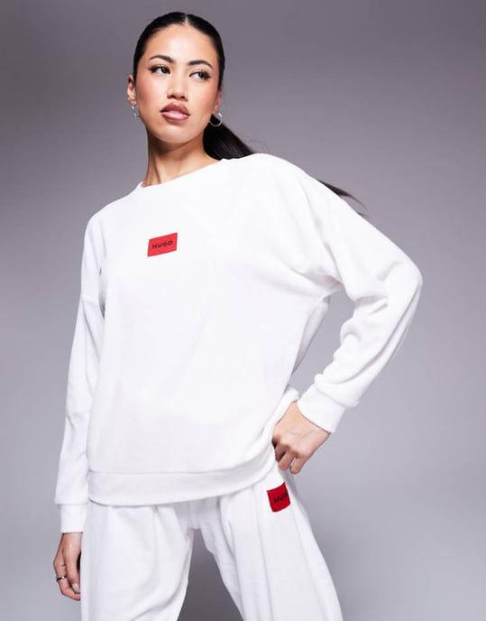 HUGO Bodywear Neve mysig co-ord sweatshirt i off white - Image 1
