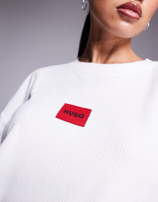 HUGO Bodywear Neve mysig co-ord sweatshirt i off white - Image 2