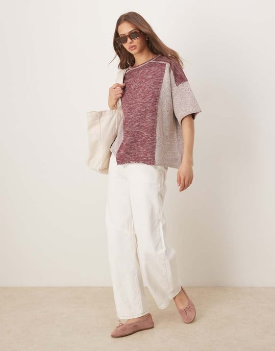 ASOS DESIGN oversized boxig lätt sweatshirt i blandad textur bordeaux - Image 2