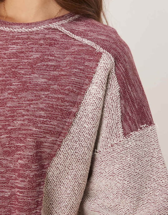 ASOS DESIGN oversized boxig lätt sweatshirt i blandad textur bordeaux - Image 3