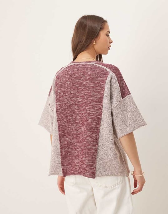 ASOS DESIGN oversized boxig lätt sweatshirt i blandad textur bordeaux - Image 4