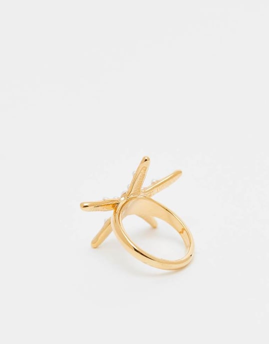 Orelia guldpläterad statement sjöstjärna ring i ljusguld - Image 2
