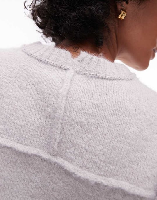 Topshop knitted crew with raglan and exposed seam jumper in light grey - Image 3