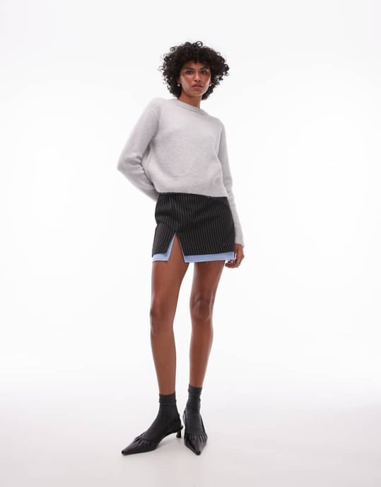 Topshop knitted crew with raglan and exposed seam jumper in light grey - Image 4