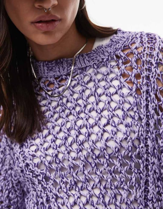 & Other Stories crochet knit sweater with tape detail in lilac - Image 3
