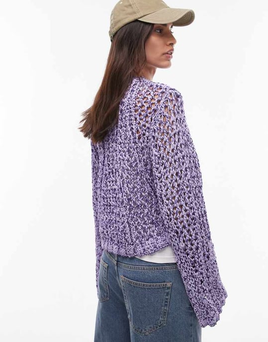 & Other Stories crochet knit sweater with tape detail in lilac - Image 4