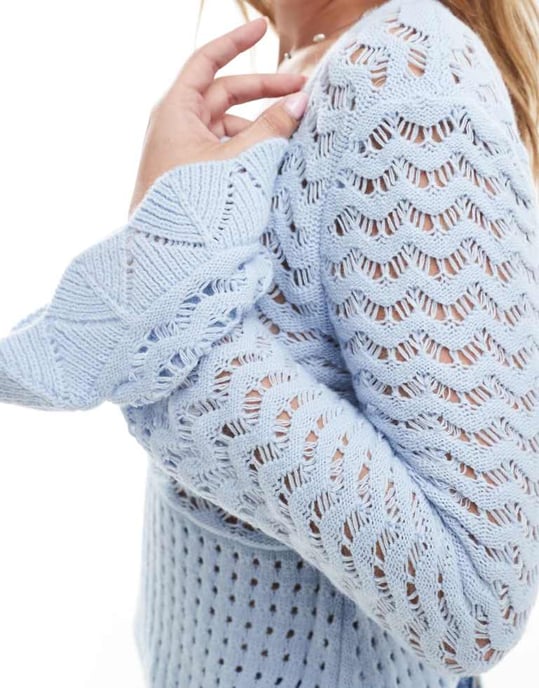 Miss Selfridge virkad topp med flare ärm i ljusblått - Image 4