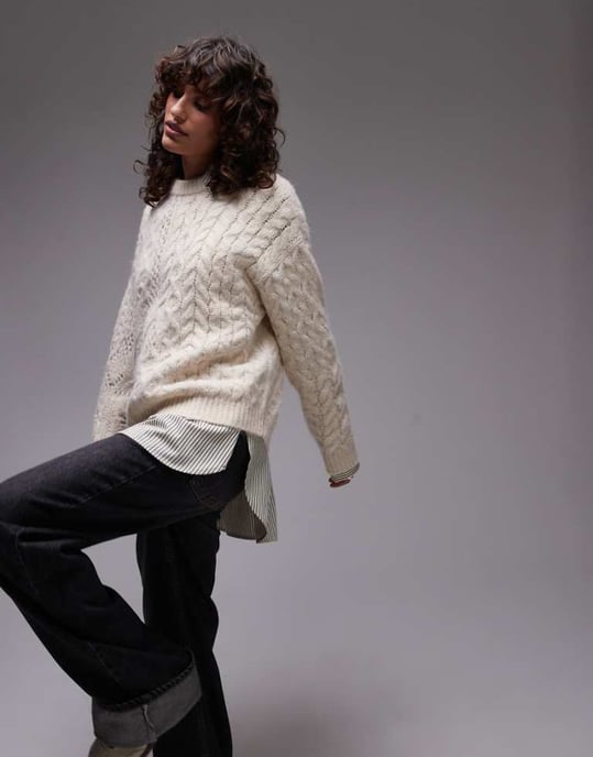 Topshop knitted lofty cable relaxed jumper in ivory - Image 1