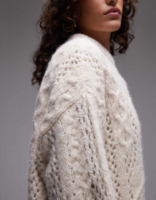 Topshop knitted lofty cable relaxed jumper in ivory - Image 2