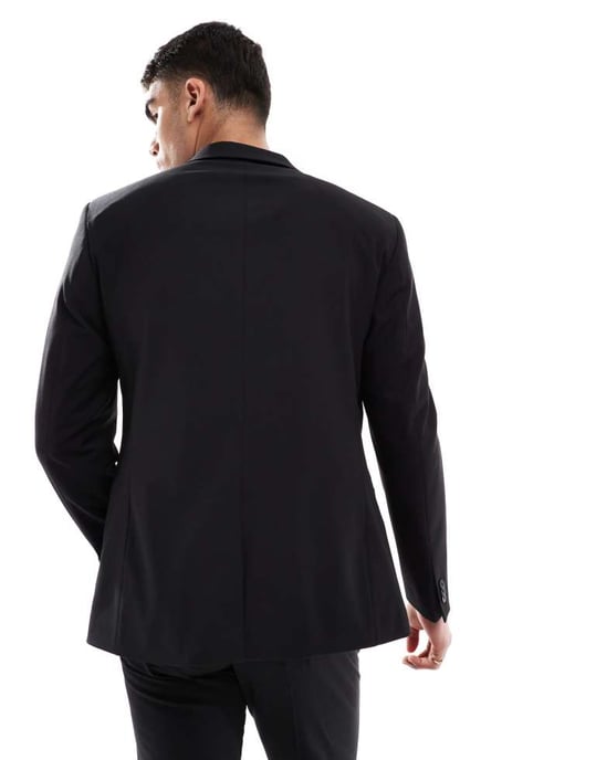 ASOS DESIGN tvättbar slim fit kavaj i lätt worsted ull i svart - Image 2