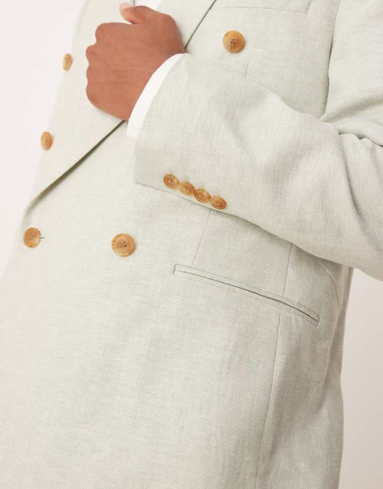 ASOS DESIGN dubbelknäppt kavaj i linneblandning i mintgrön - Image 3