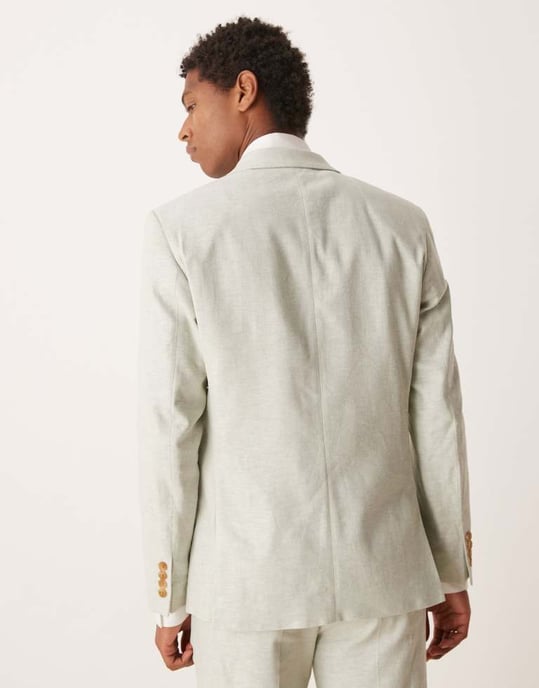 ASOS DESIGN dubbelknäppt kavaj i linneblandning i mintgrön - Image 4