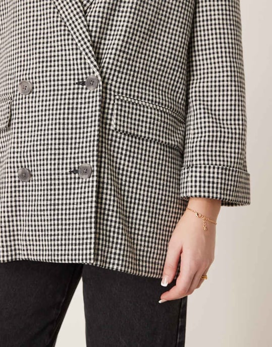 Abercrombie & Fitch slouchy dubbelknäppt blazer i svart rutigt - Image 2