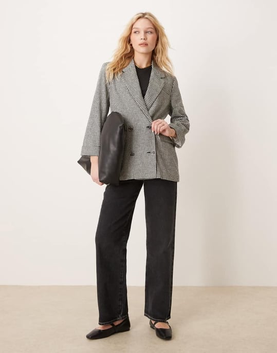 Abercrombie & Fitch slouchy dubbelknäppt blazer i svart rutigt - Image 3