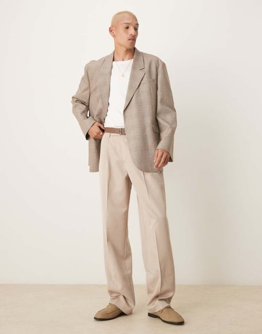 ASOS DESIGN slouchy oversized kavaj i brun rutig - Image 2