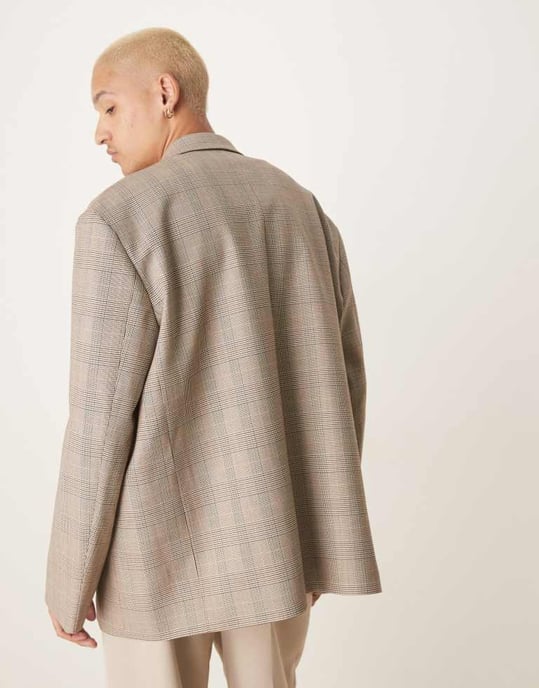 ASOS DESIGN slouchy oversized kavaj i brun rutig - Image 4