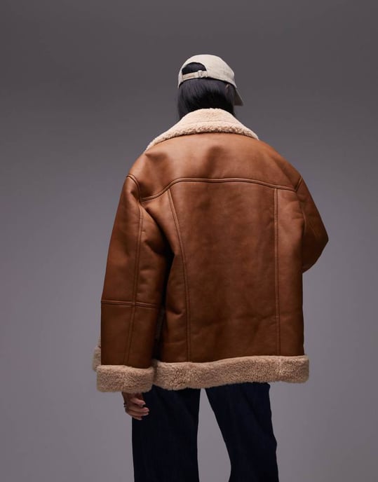 Topshop oversized car coat in tan - Image 2
