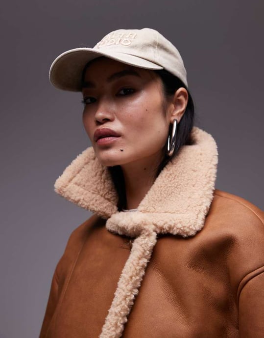 Topshop oversized car coat in tan - Image 3