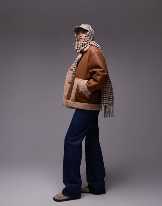 Topshop oversized car coat in tan - Image 4