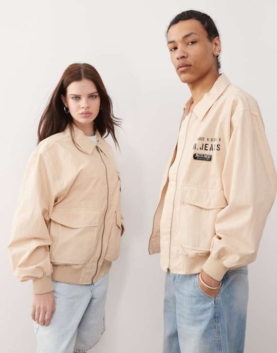 Återvunnen vintage unisex lätt harrington bomberjacka i sten - Image 2