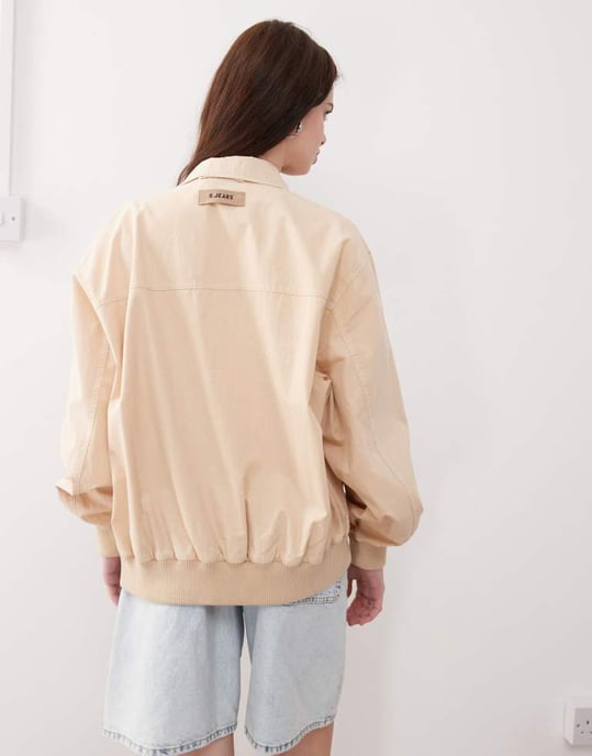 Återvunnen vintage unisex lätt harrington bomberjacka i sten - Image 3
