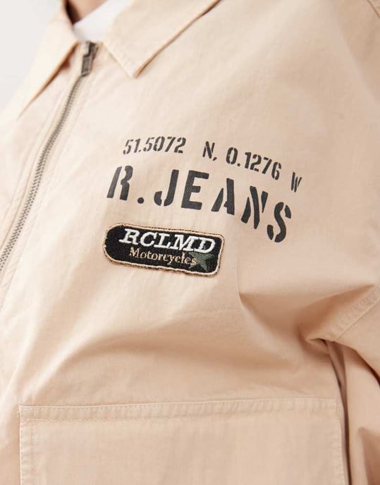 Återvunnen vintage unisex lätt harrington bomberjacka i sten - Image 4