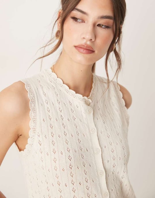 ASOS DESIGN stickad pointelle linne i ecru - Image 2