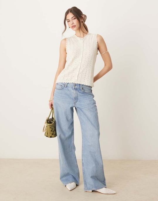 ASOS DESIGN stickad pointelle linne i ecru - Image 3