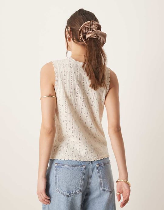 ASOS DESIGN stickad pointelle linne i ecru - Image 4