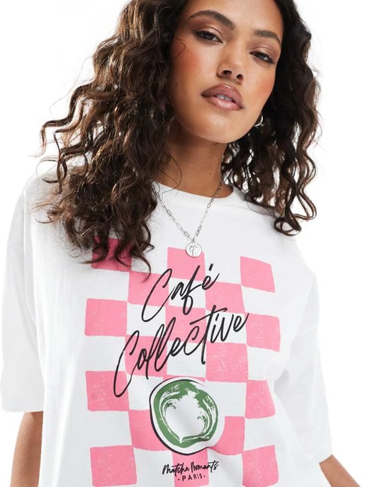 JJXX oversized t-shirt med matcha-print i vitt - Image 3