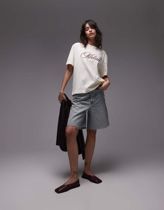Topshop broderad Milano premium t-shirt med kort ärm i smörmjölk - Image 3